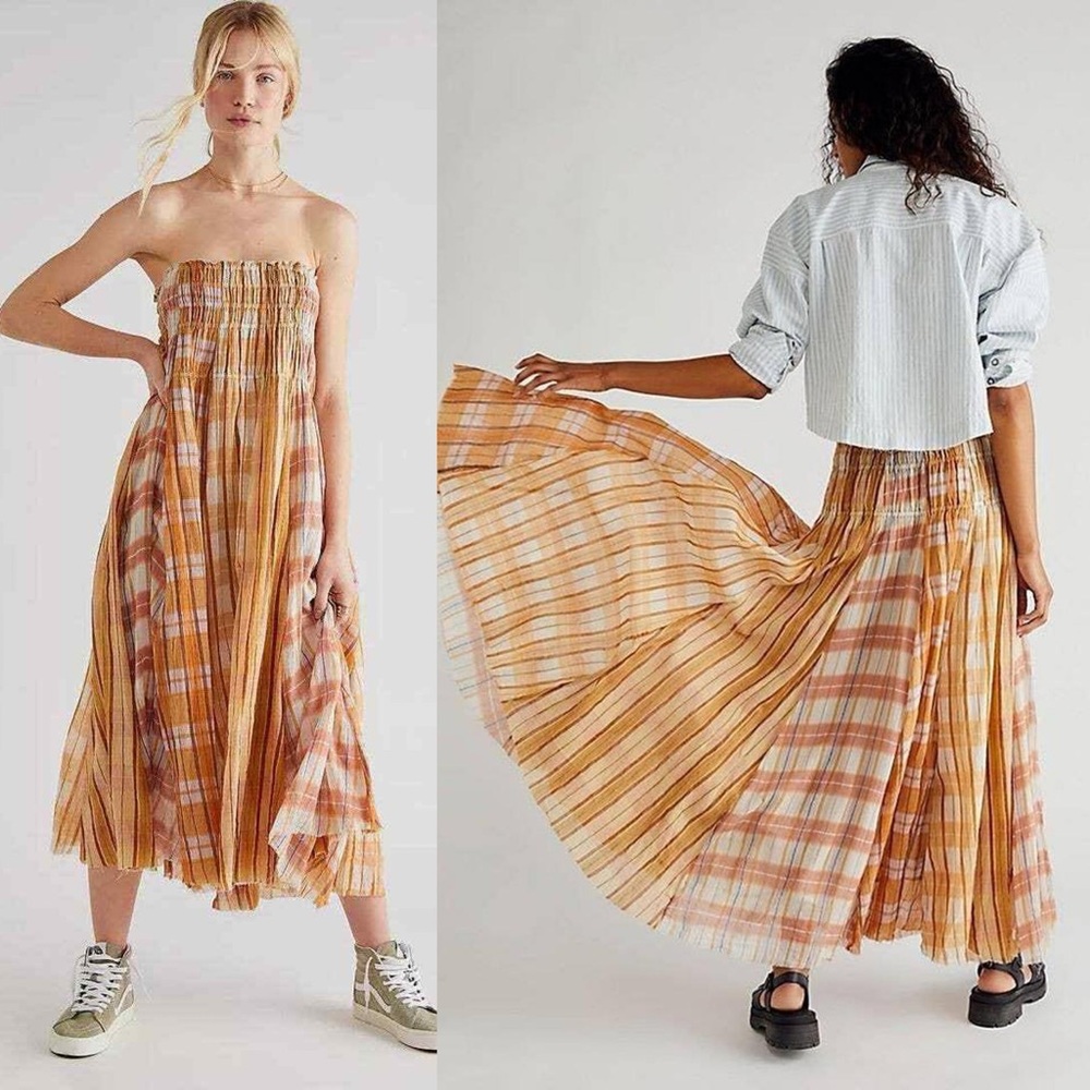 Free People Orange and White Maxi Skirt